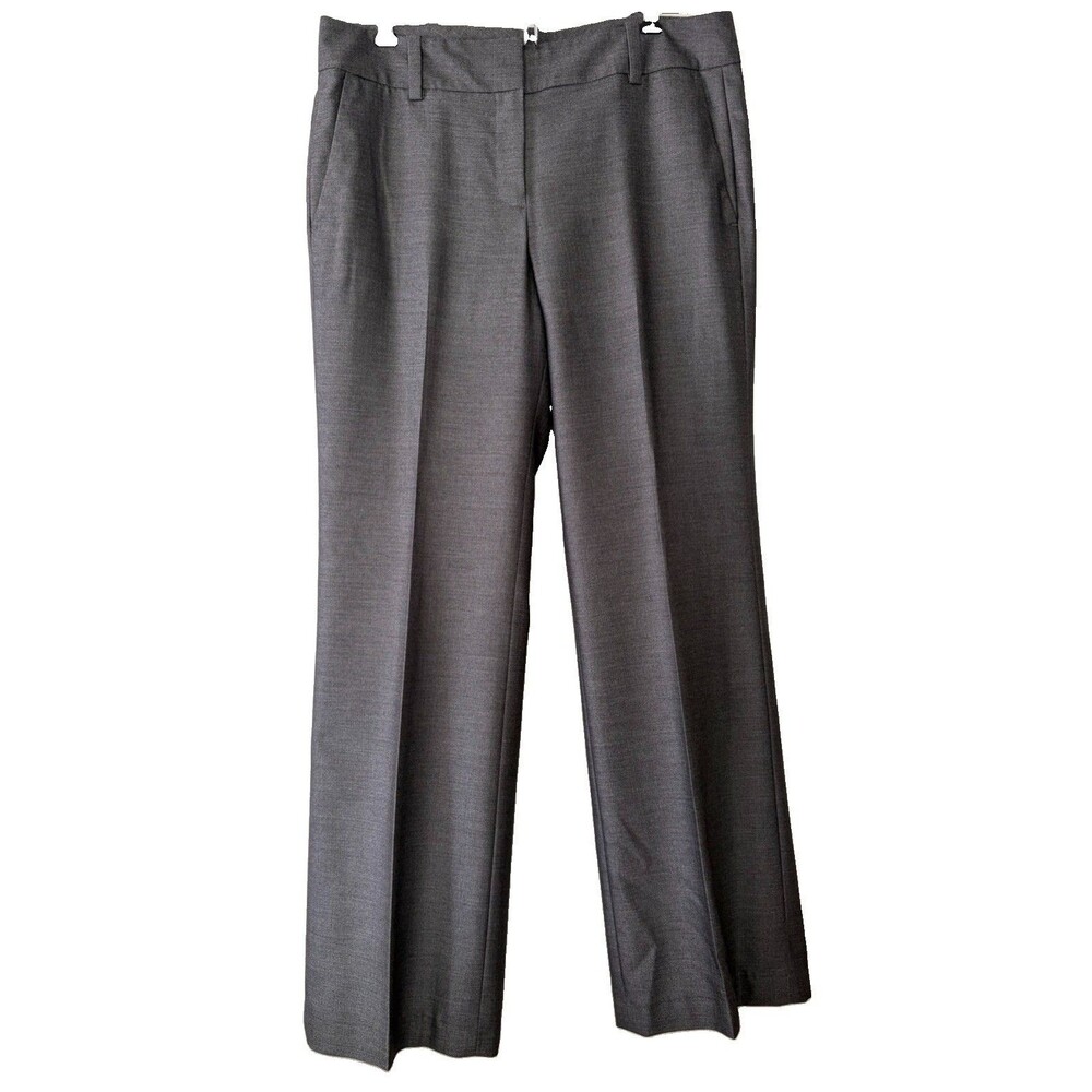Ann Taylor Gray Herringbone Pleated Straight-Leg Dress Pants Zip 4